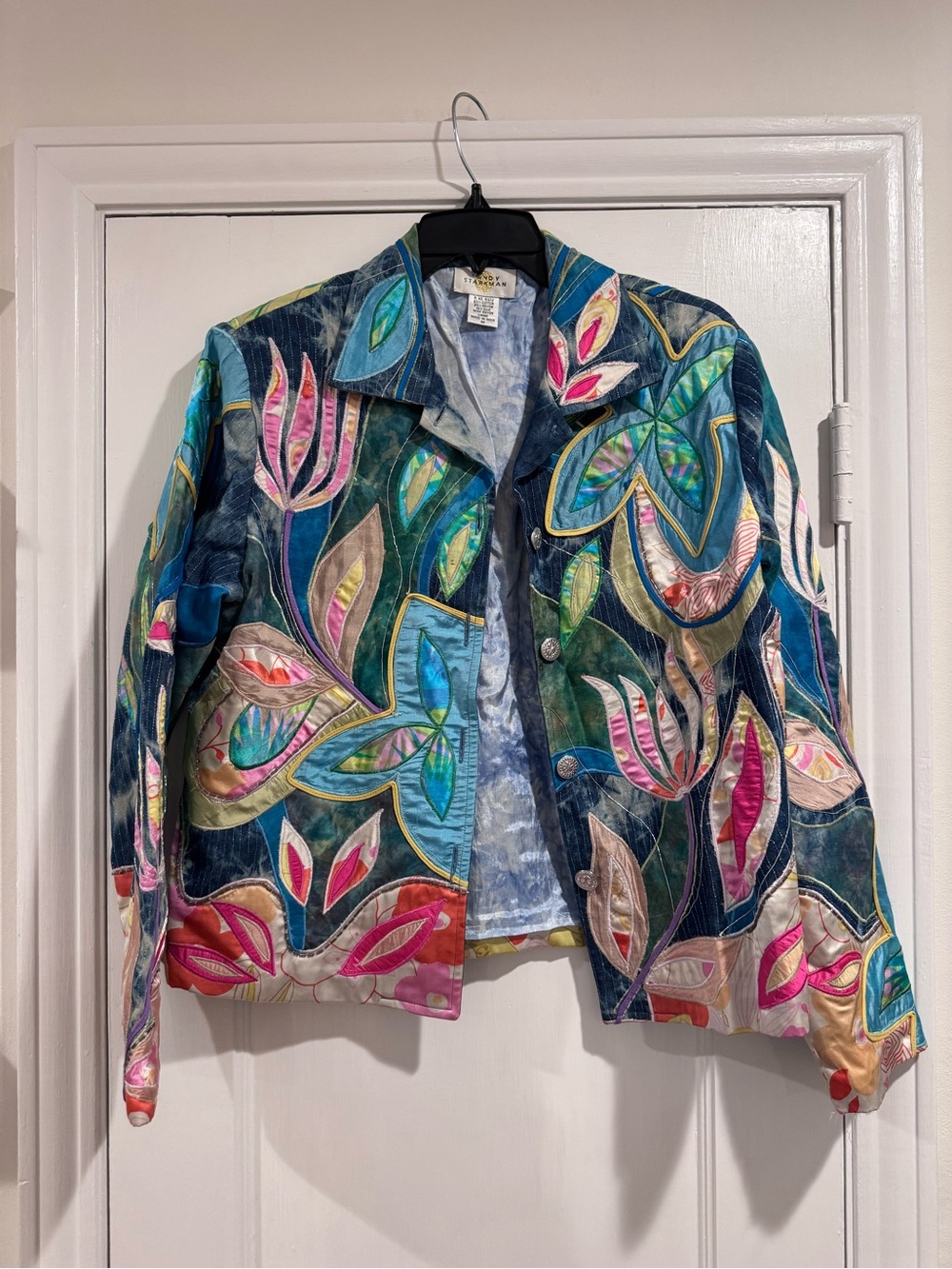 Sandy Starkman Vintage Embroidered Multicolor Velvet Jean Jacket Size M